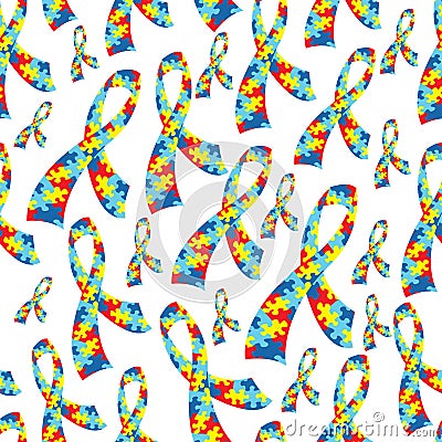 Seamless Tile Autism Ribbons Vector Illustration