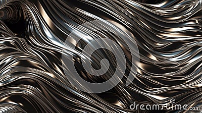 Seamless Tile of Metalic Wavy Abstract Background - Generative AI. With the option to seamlessly tile on all sides to your desired Stock Photo