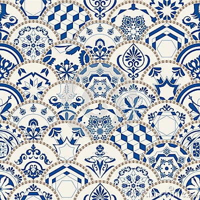 073_Seamless tile pattern. Colorful Lisbon, Mediterranean floral ornament pattern Vector Illustration