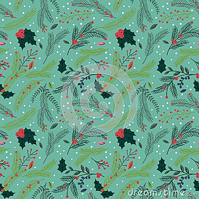 Seamless Tileable Christmas Holiday Floral Background Pattern Vector Illustration