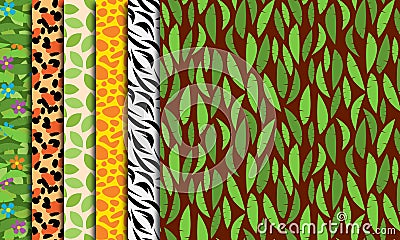 Seamless, Tileable Jungle or Zoo Animal Themed Backgrounds Vector Illustration