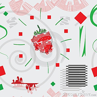 Seamless tileable pattern with shapes in green and red colors - strawberry vector Vector Illustration