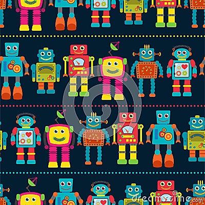 Seamless Tileable Vector Background Pattern with Cute Robots Vector Illustration