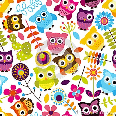 Seamless and Tileable Vector Owl Background Pattern Vector Illustration