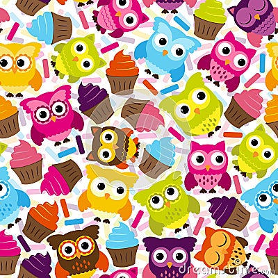 Seamless and Tileable Vector Owl Background Pattern Vector Illustration