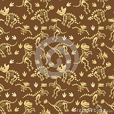 Seamless, Tileable Vector Pattern with Dinosaur Bones Vector Illustration