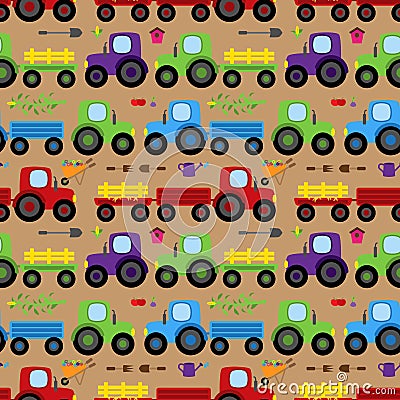 Seamless, Tileable Vector Tractor or Farm Themed Background Vector Illustration