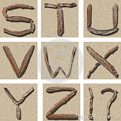 Seamless Tiling Driftwood Alphabet S - Z Stock Photo