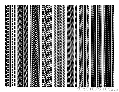 Seamless tire tracks, tread marks vector set Vector Illustration