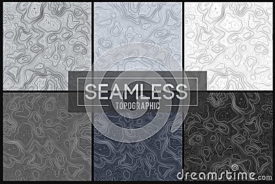 Seamless topographic maps set.Topo map with elevation. Contour map vector. Geographic World Topography map grid abstract Cartoon Illustration
