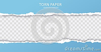 Seamless torn ripped paper layered isolated. Blue color. Transparent background. Realistic template. Simple modern design. Flat Vector Illustration