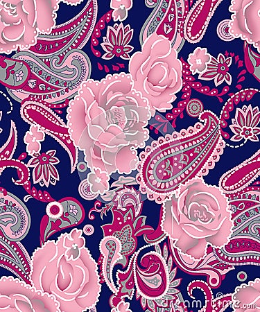 Seamless traditional Asian paisley with flower pattern Stock Photo