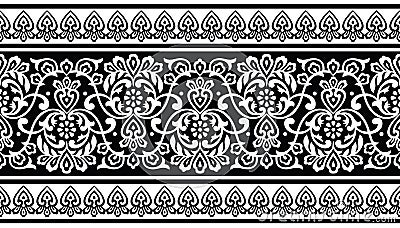 Seamless traditional black and white indian border Vector Illustration