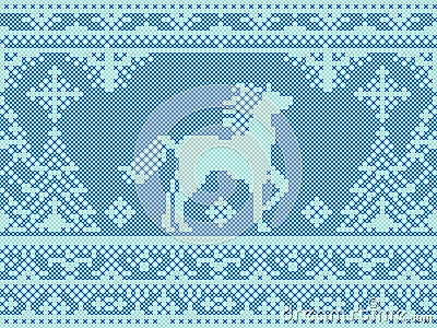 Seamless traditional embroidery blue Christmas pattern Vector Illustration