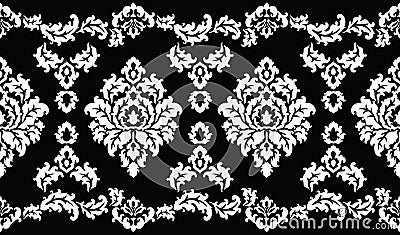 Seamless traditional indian black and white floral border 1 Vector Illustration