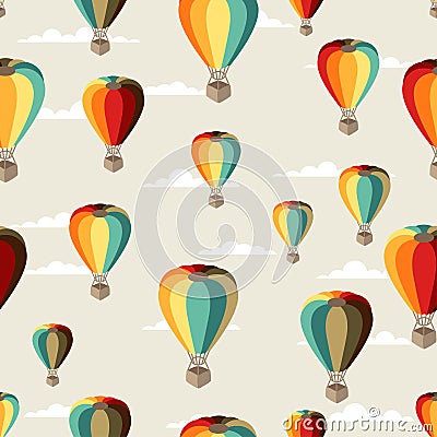 Seamless travel pattern of hot air balloons Vector Illustration