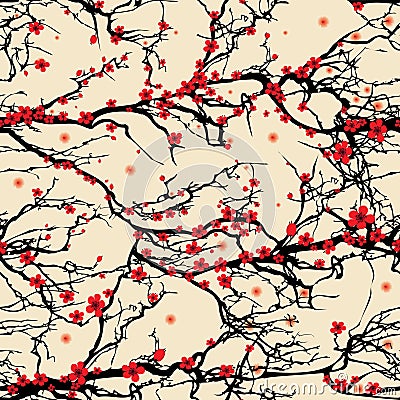 Seamless tree pattern. Japanese cherry blossom Vector Illustration