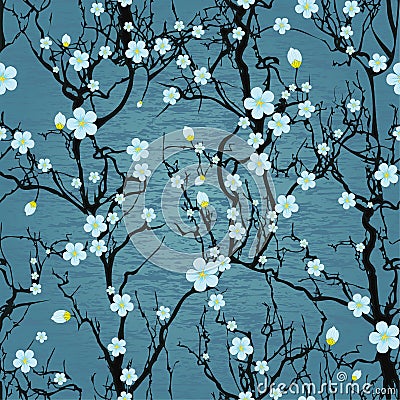 Seamless tree pattern. Japanese cherry blossom Vector Illustration