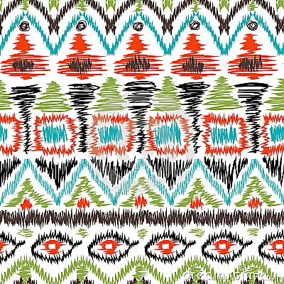 Seamless tribal ikat scribble pattern retro Stock Photo