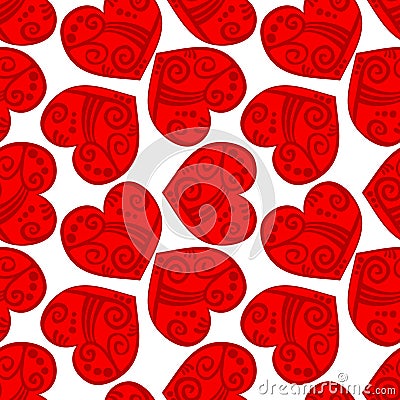 Seamless tribal red Hearts Background Stock Photo