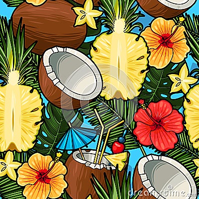 Seamless tropical cocktail Vector Illustration