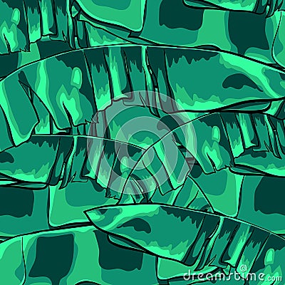 Seamless tropical pattern with banana leaves. Vector illustration. Vector Illustration