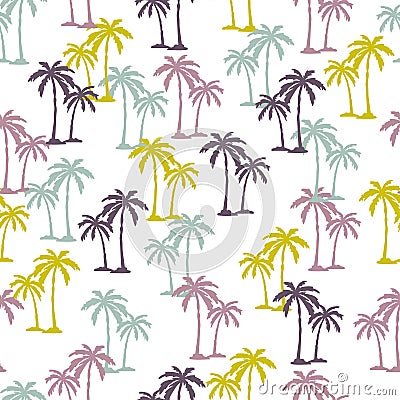 Seamless tropical pattern with colorful palm trees. Vector Illustration