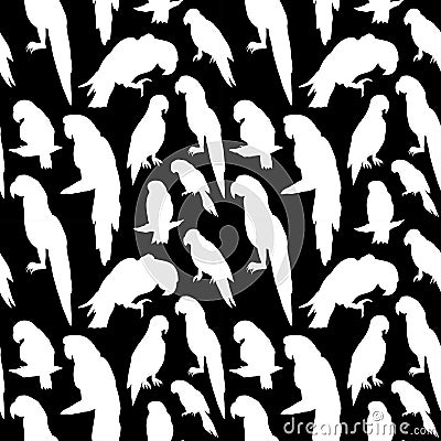 Seamless tropical pattern with parrot bird silhouette. Vector Illustration