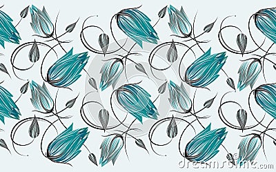 Seamless tulip floral border Vector Illustration