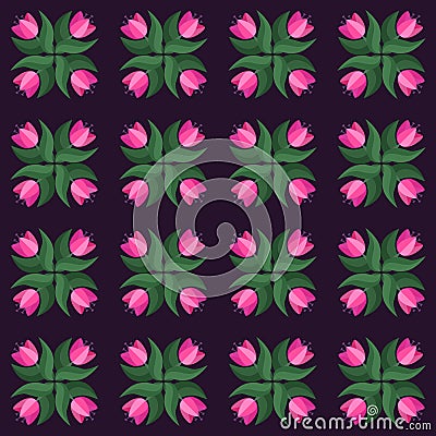 Seamless tulip vintage violet vector pattern Vector Illustration