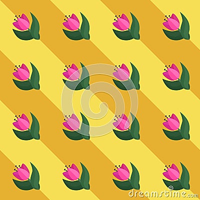 Seamless tulip yellow vintage vector pattern with stripes Vector Illustration