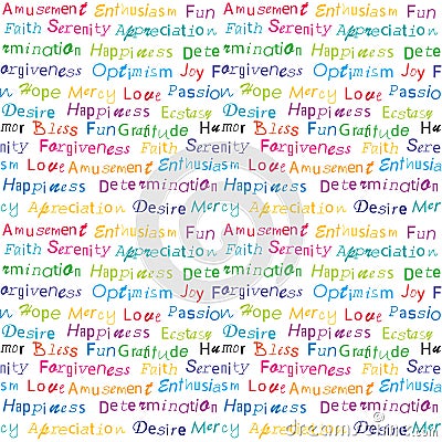 Seamless typography with positive feelings words Vector Illustration