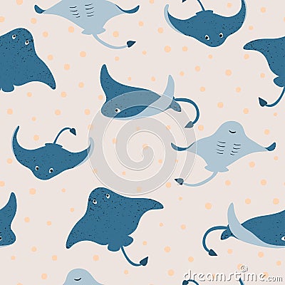 Seamless underwater pattern with stingray fish Vector Illustration