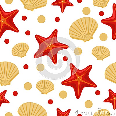 Seamless underwater sea pattern with starfish and shell. Abstract repeat background, colorful vector illustration can be used as Cartoon Illustration