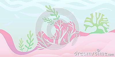 Seamless unending background for game or animation. Underwater world with seaweed and coral. Vector illustration Vector Illustration