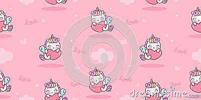 Seamless unicorn Pegasus fairy cartoon cute Pony Child hug heart animal pattern Vector Illustration