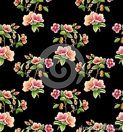 Seamless unique flower with black background Stock Photo