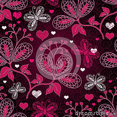 Seamless valentine floral pattern Vector Illustration