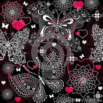 Seamless valentine lacy pattern Vector Illustration