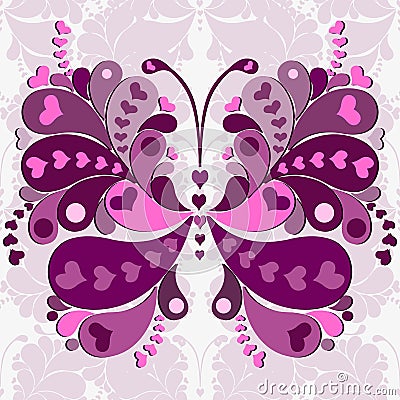 Seamless valentine pink-purple pattern with big butterfly Stock Photo