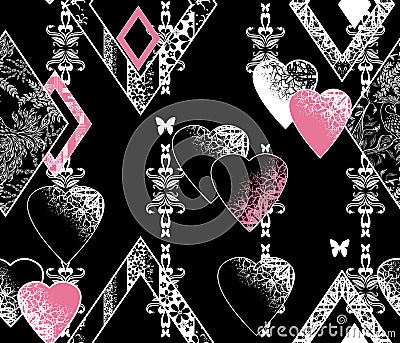 Seamless Valentines Day hearts black white pattern Stock Photo