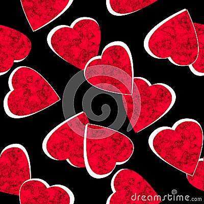 Seamless Valentines Day red hearts black pattern Stock Photo