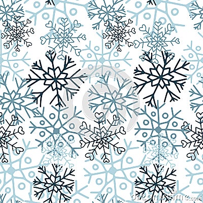 Seamless vector abstract design of lined silhouette ornamental snowflakes Vector Illustration