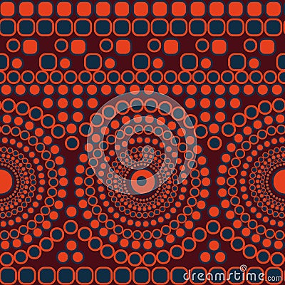 Seamless vector abstract mosaic pattern with circles and squares forming stripes and mandalas Vector Illustration