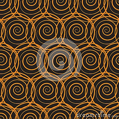 Seamless vector abstract netting pattern with orange circles on a dark background Vector Illustration