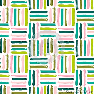 Seamless vector abstract pattern with brush strokes. Hand-painted texture. Pink green brushstrokes on a white background. For prin Cartoon Illustration