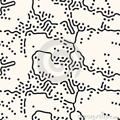 Seamless vector abstract pattern with rounded irregular compound lines and small circles, inspired by nature. Modern Vector Illustration