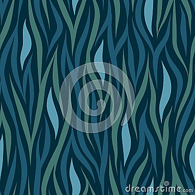 Seamless vector abstract wavy pattern with natural motif in blue-gray colors on dark background Vector Illustration