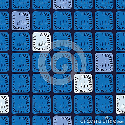 Seamless vector abstrat pattern with lay square shapes in indigo blue Vector Illustration