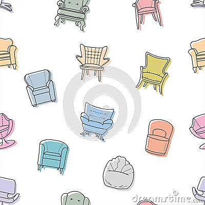 Seamless vector armchairs pattern Vector Illustration